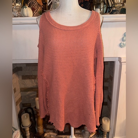 Free People sunrise/sunset cold shoulder sweater. EUC size L - Picture 2 of 7